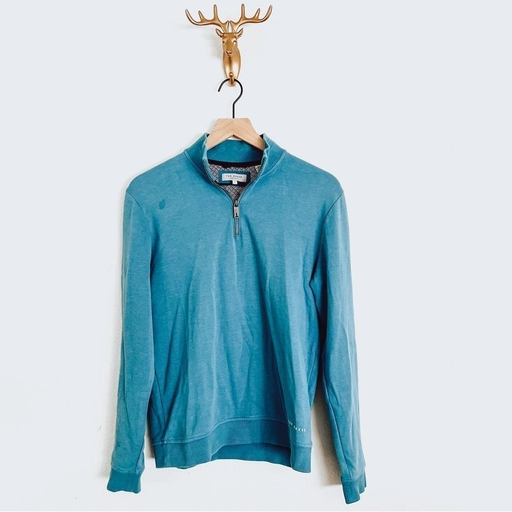 Ted Baker Men's Aqua Blue 1/4 Zip Long Sleeve Polo Shirt Size 2/Small
